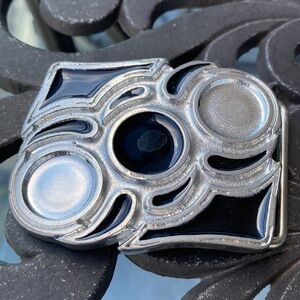 Vintage Silver Tone And Black Enamel Belt Buckle